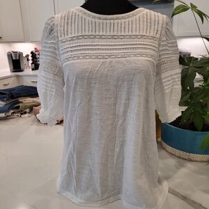 LOFT White Ribbed Bib Collar Blouse Never Worn